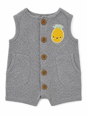 Indigo Gray Ribbed Pineapple Patch Romper